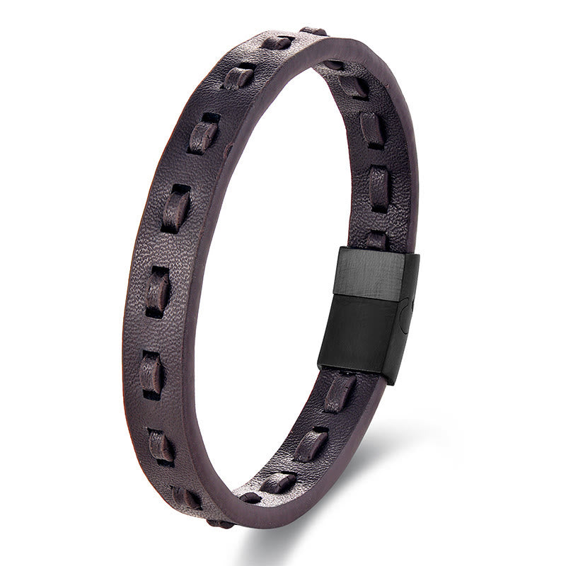 Pulsera de cuero trenzado multicapa con hebilla de acero y titanio y Buddha Stones - Capa única marrón (circunferencia de la muñeca: 18-20 cm) - image 6