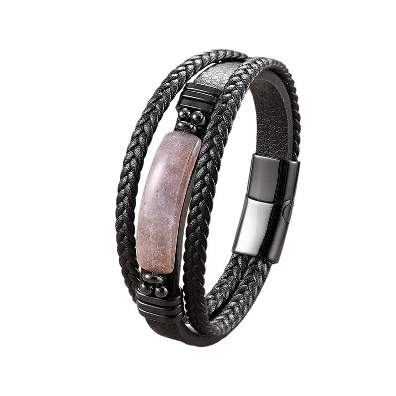 Pulsera reforzada de cuero, acero y titanio con Buddha Stones, hematita, lazurita, piedra brillante negra y cristal rosa. - image 25