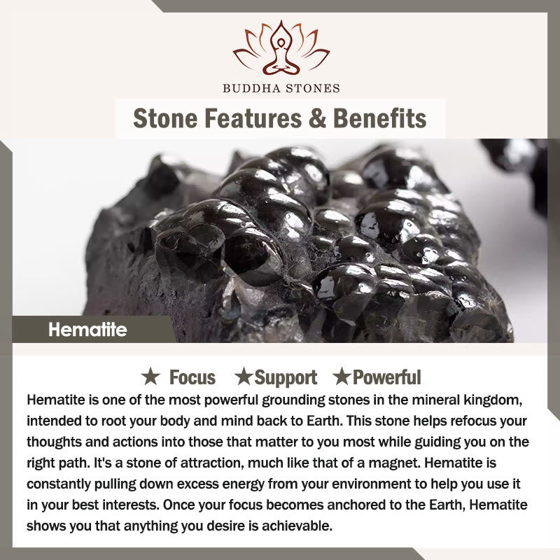 Pulsera reforzada de cuero, acero y titanio con Buddha Stones, hematita, lazurita, piedra brillante negra y cristal rosa. - image 1