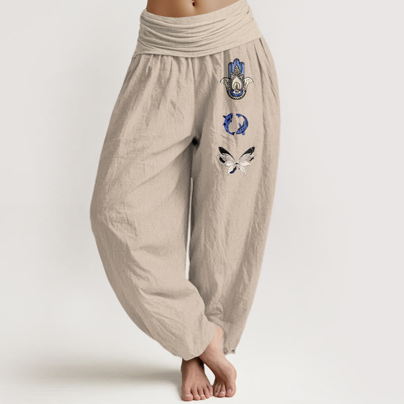 Pantalones Buddha Stones, pez koi y mariposa para mujer, con cintura elástica - Broncearse - US16，UK/AU20，EU48 (3XL) - image 0