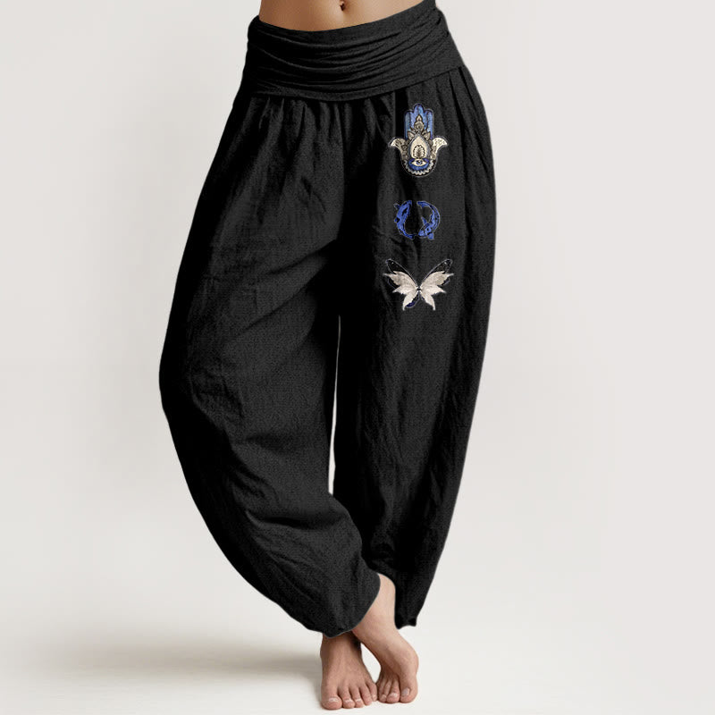 Pantalones Buddha Stones, pez koi y mariposa para mujer, con cintura elástica - Negro - US16，UK/AU20，EU48 (3XL) - image 5