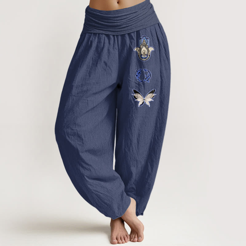Pantalones Buddha Stones, pez koi y mariposa para mujer, con cintura elástica - Azul pizarra oscuro - US16，UK/AU20，EU48 (3XL) - image 8