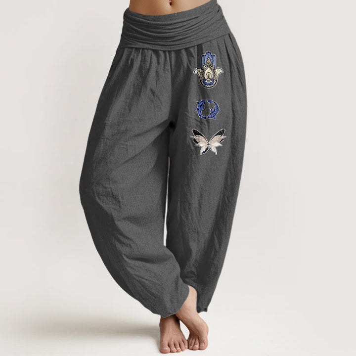 Pantalones Buddha Stones, pez koi y mariposa para mujer, con cintura elástica - Gris oscuro - US16，UK/AU20，EU48 (3XL) - image 11