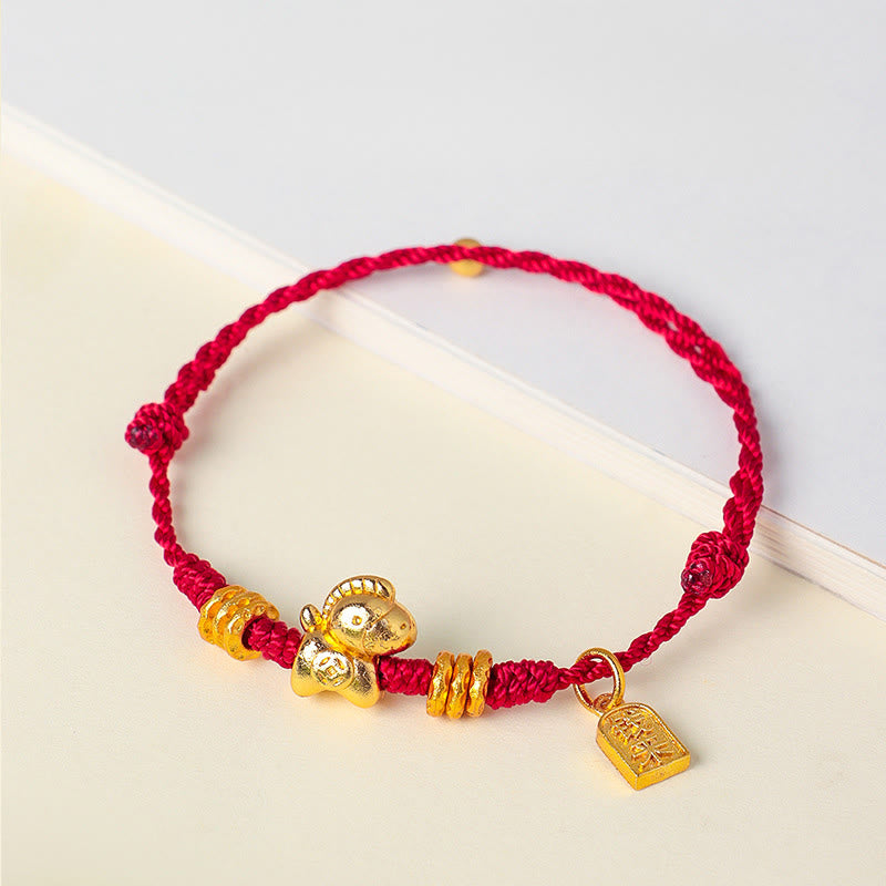 Pulsera ajustable de hilo trenzado con Buddha Stones, Año del Caballo, Éxito y Fuerza - Cordón rojo (circunferencia de la muñeca: 14-19 cm) - image 0