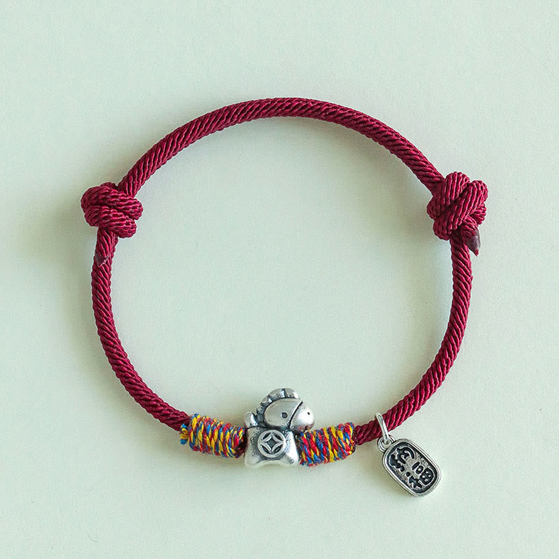 Pulsera de cuerda con Buddha Stones en plata de ley 999 con el símbolo del Año del Caballo Fu para atraer la fortuna - image 2