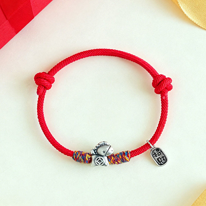 Pulsera de cuerda con Buddha Stones en plata de ley 999 con el símbolo del Año del Caballo Fu para atraer la fortuna - image 11