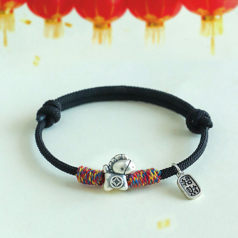 Pulsera de cuerda con Buddha Stones en plata de ley 999 con el símbolo del Año del Caballo Fu para atraer la fortuna - Cuerda negra (circunferencia de la muñeca: 14-19 cm) - image 14