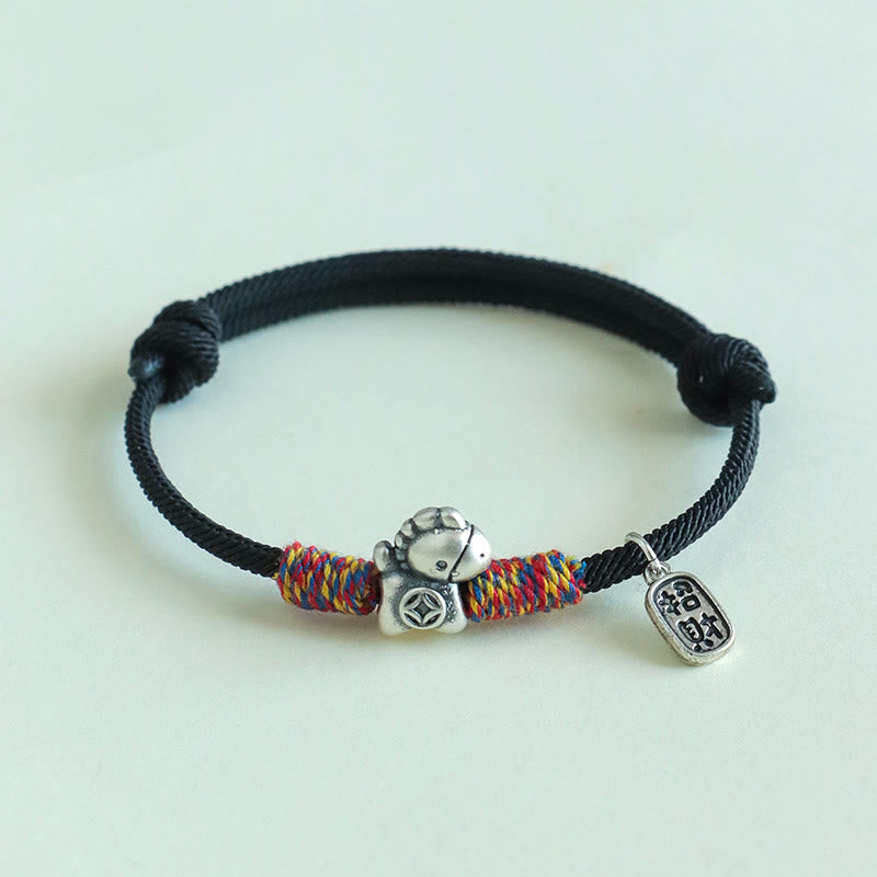 Pulsera de cuerda con Buddha Stones en plata de ley 999 con el símbolo del Año del Caballo Fu para atraer la fortuna - image 15