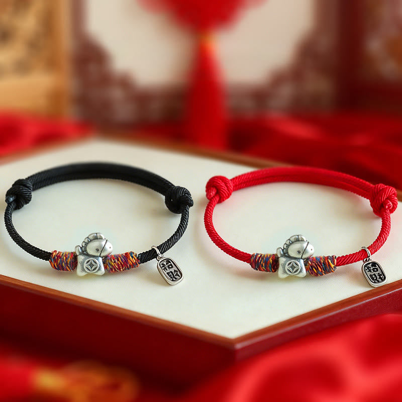 Pulsera de cuerda con Buddha Stones en plata de ley 999 con el símbolo del Año del Caballo Fu para atraer la fortuna - image 16