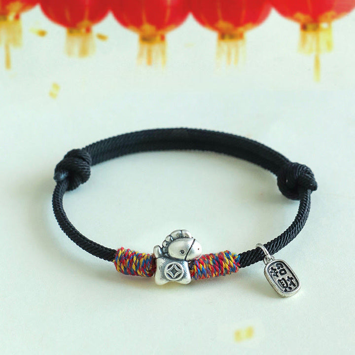 Pulsera de cuerda con Buddha Stones en plata de ley 999 con el símbolo del Año del Caballo Fu para atraer la fortuna - Cuerda negra (circunferencia de la muñeca: 14-19 cm) - image 14