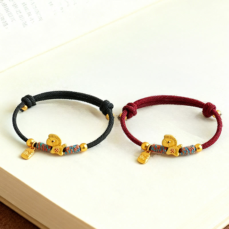 Pulsera de cuerda de la suerte con Buddha Stones en plata de ley 999 con el personaje Fu del Año del Caballo. - image 14