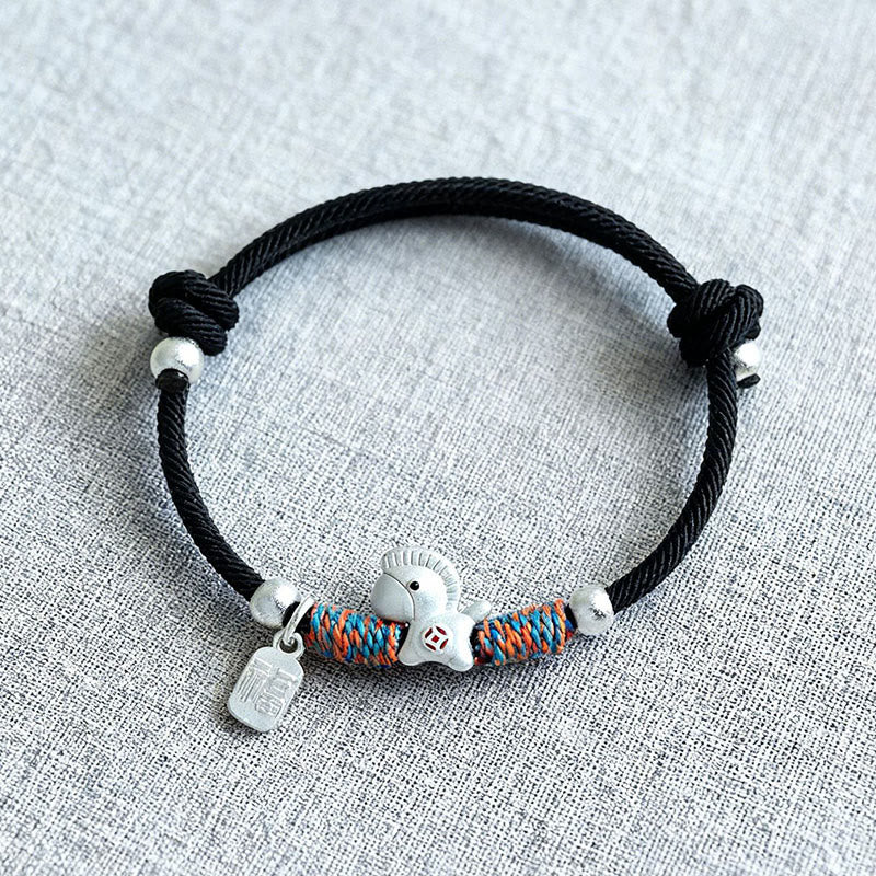 Pulsera de cuerda de la suerte con Buddha Stones en plata de ley 999 con el personaje Fu del Año del Caballo. - image 20