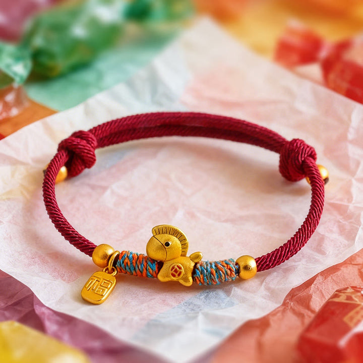 Pulsera de cuerda de la suerte con Buddha Stones en plata de ley 999 con el personaje Fu del Año del Caballo. - image 3