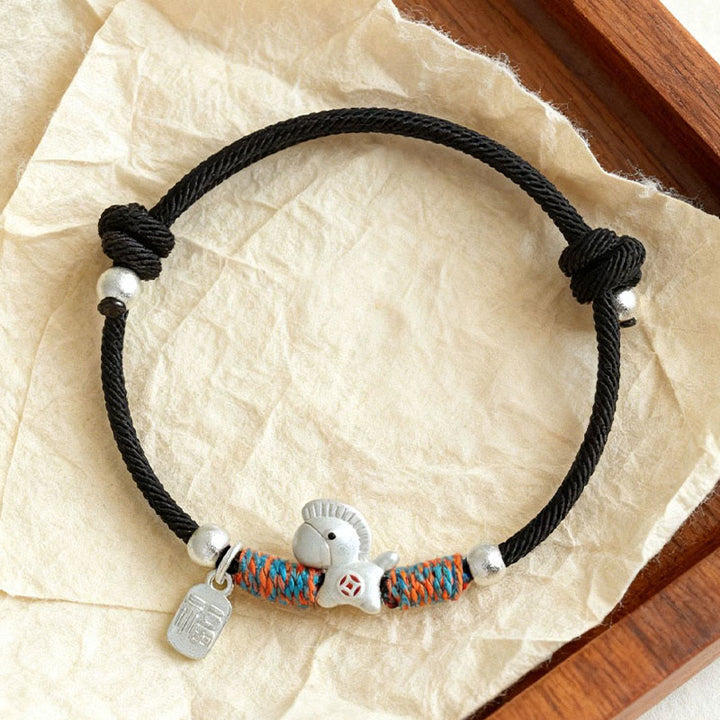 Pulsera de cuerda de la suerte con Buddha Stones en plata de ley 999 con el personaje Fu del Año del Caballo. - image 21