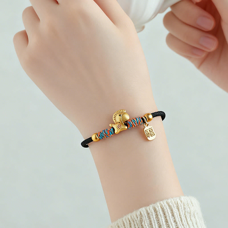 Pulsera de cuerda de la suerte con Buddha Stones en plata de ley 999 con el personaje Fu del Año del Caballo. - image 13