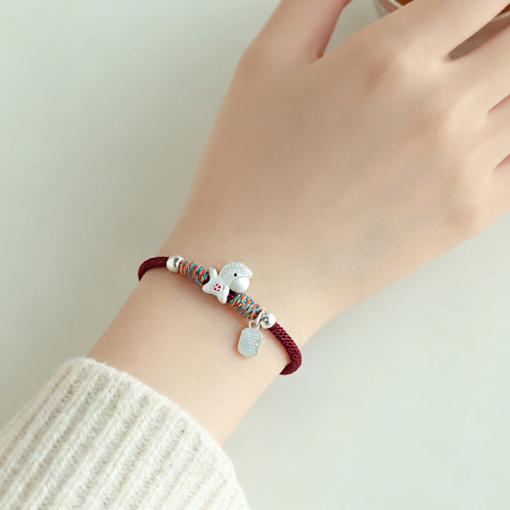 Pulsera de cuerda de la suerte con Buddha Stones en plata de ley 999 con el personaje Fu del Año del Caballo. - image 18