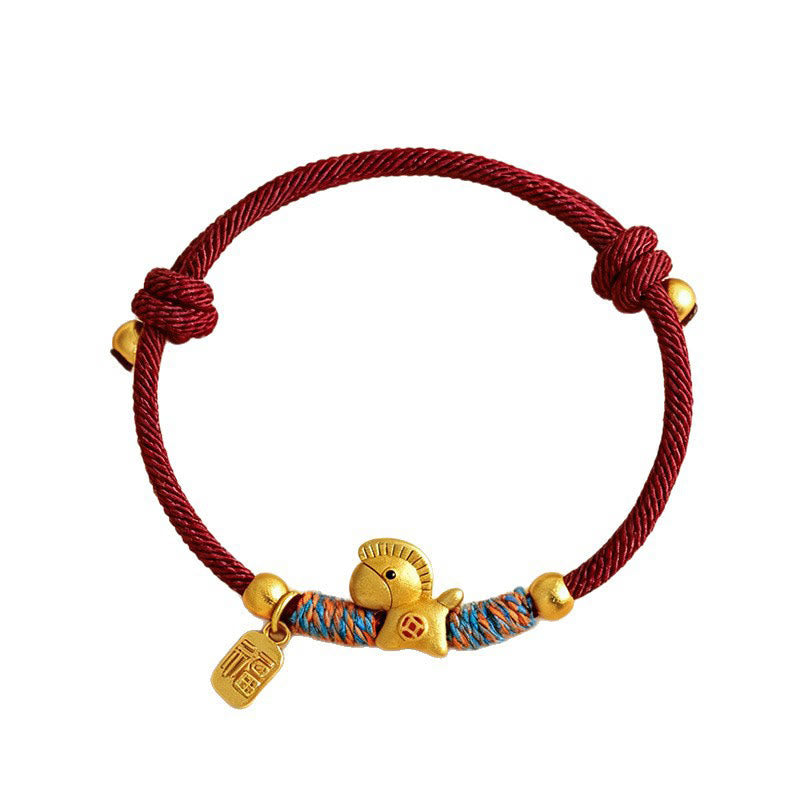 Pulsera de cuerda de la suerte con Buddha Stones en plata de ley 999 con el personaje Fu del Año del Caballo. - image 6