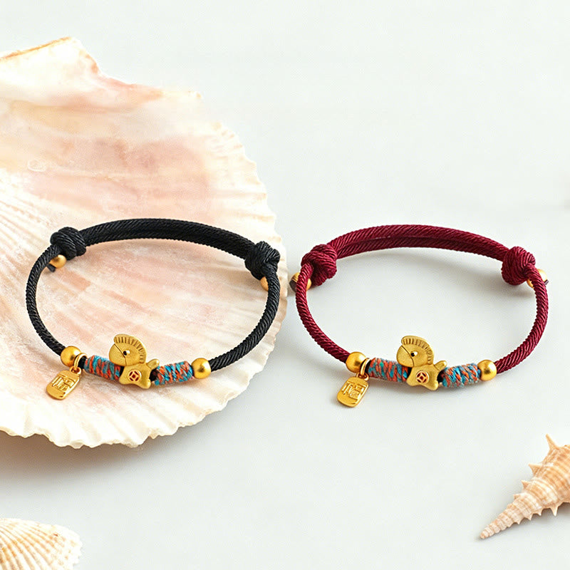 Pulsera de cuerda de la suerte con Buddha Stones en plata de ley 999 con el personaje Fu del Año del Caballo. - image 15