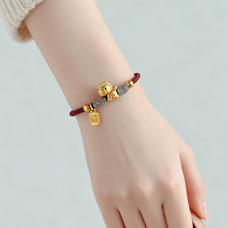 Pulsera de cuerda de la suerte con Buddha Stones en plata de ley 999 con el personaje Fu del Año del Caballo. - image 5