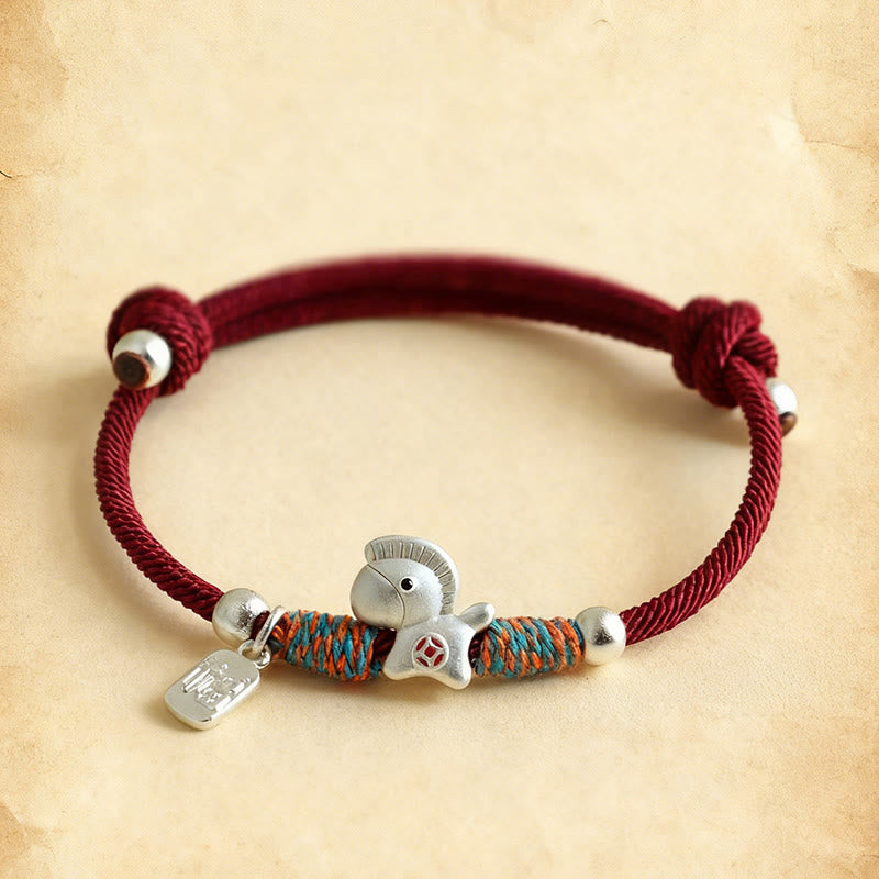 Pulsera de cuerda de la suerte con Buddha Stones en plata de ley 999 con el personaje Fu del Año del Caballo. - image 17
