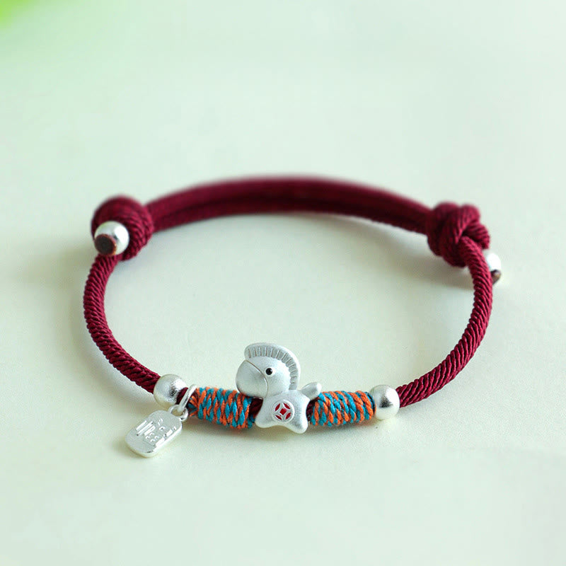 Pulsera de cuerda de la suerte con Buddha Stones en plata de ley 999 con el personaje Fu del Año del Caballo. - Caballo plateado con cuerda roja (circunferencia de la muñeca: 14-19 cm) - image 16