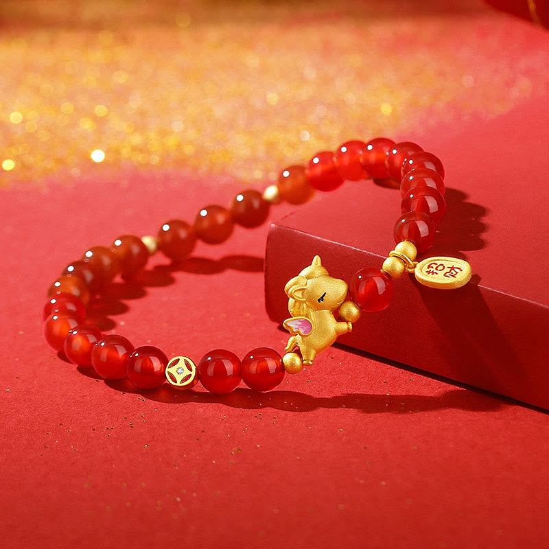 Pulsera de cuentas de ágata roja de plata de ley 925 con Buddha Stones y año del caballo - image 1