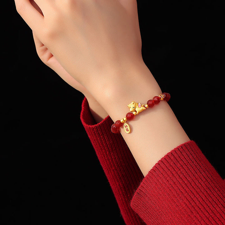 Pulsera de cuentas de ágata roja de plata de ley 925 con Buddha Stones y año del caballo - image 4