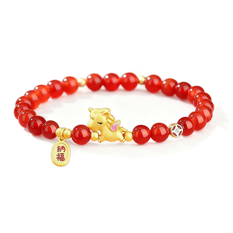 Pulsera de cuentas de ágata roja de plata de ley 925 con Buddha Stones y año del caballo - image 5