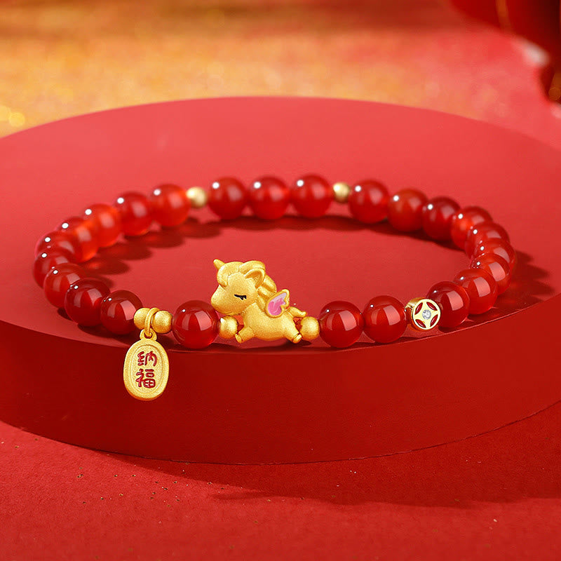 Pulsera de cuentas de ágata roja de plata de ley 925 con Buddha Stones y año del caballo - Ágata roja (circunferencia de la muñeca: 17-19 cm) - image 0