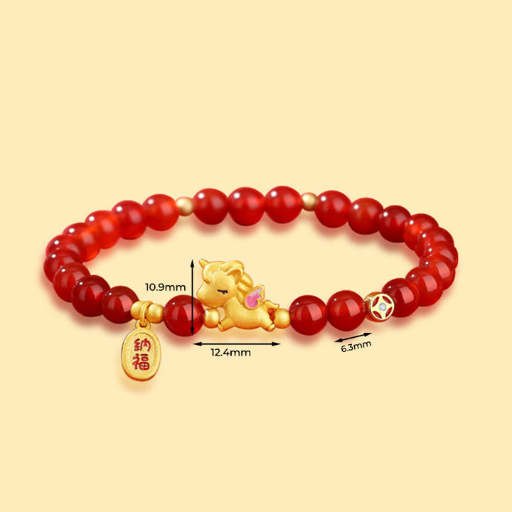 Pulsera de cuentas de ágata roja de plata de ley 925 con Buddha Stones y año del caballo - image 3