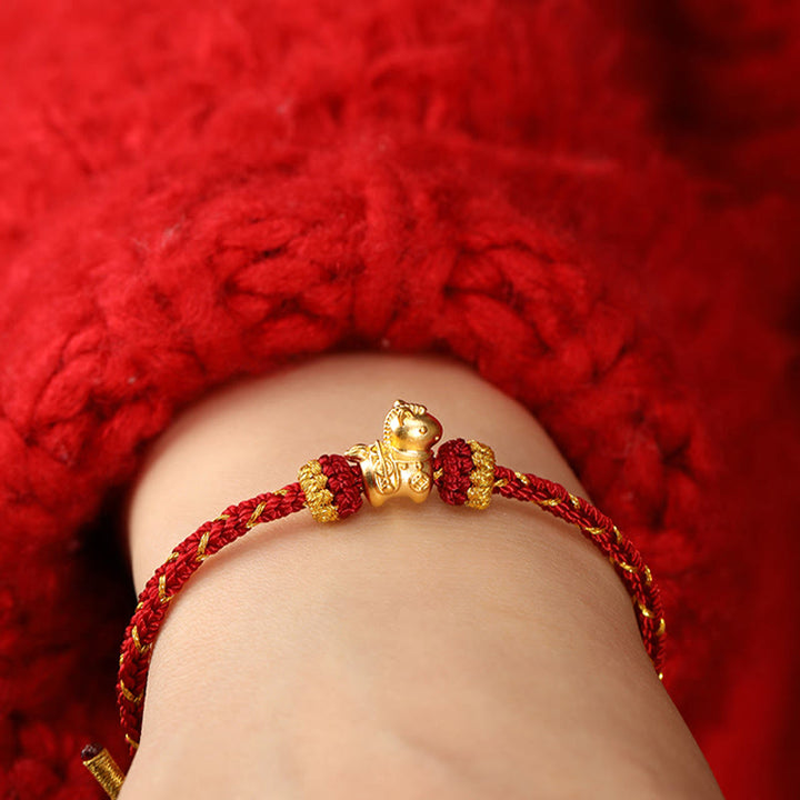 Pulsera ajustable de cuerda trenzada con Buddha Stones, oro 999, Año del Caballo - image 4