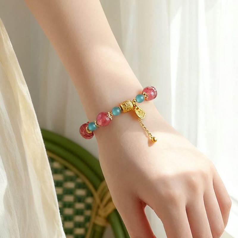 Pulsera de cuentas curativas positivas de piedra lunar de cuarzo fresa natural de Buddha Stones - image 6