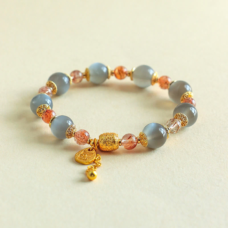 Pulsera de cuentas curativas positivas de piedra lunar de cuarzo fresa natural de Buddha Stones - image 16