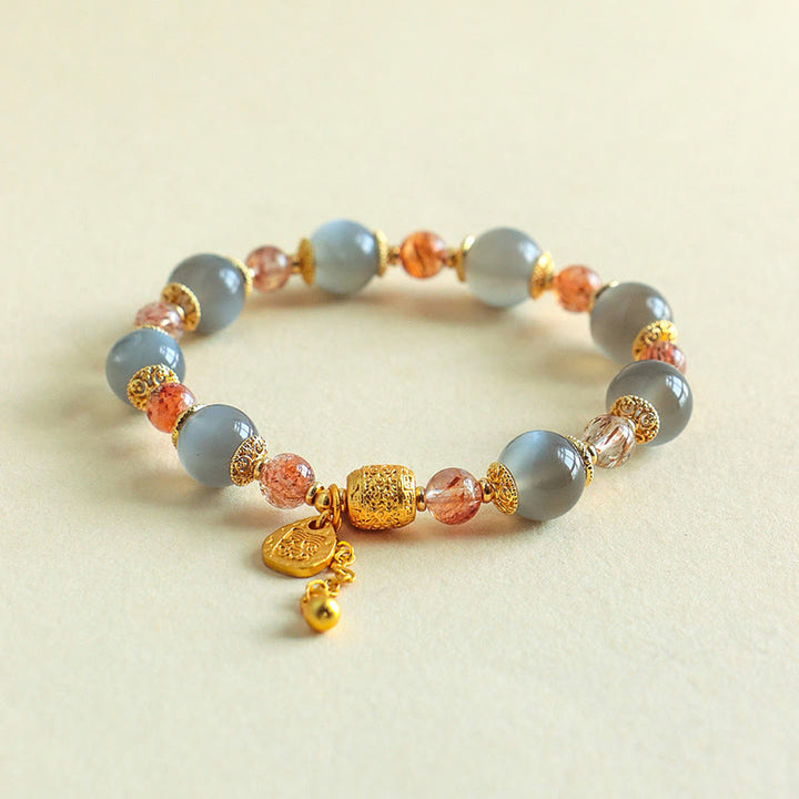 Pulsera de cuentas curativas positivas de piedra lunar de cuarzo fresa natural de Buddha Stones - image 16