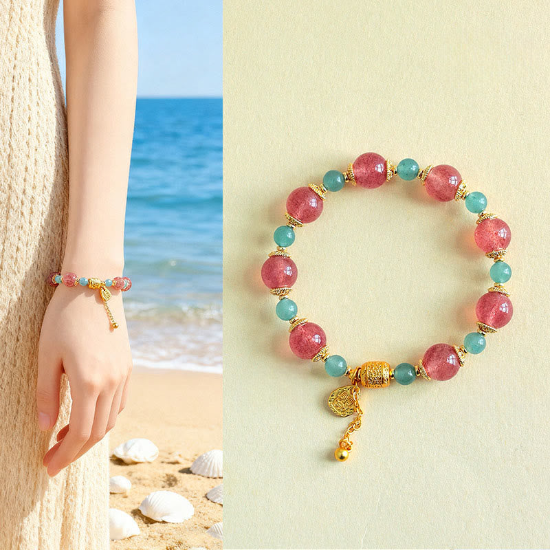 Pulsera de cuentas curativas positivas de piedra lunar de cuarzo fresa natural de Buddha Stones - Cuarzo fresa (circunferencia de la muñeca: 15-17 cm) - image 8