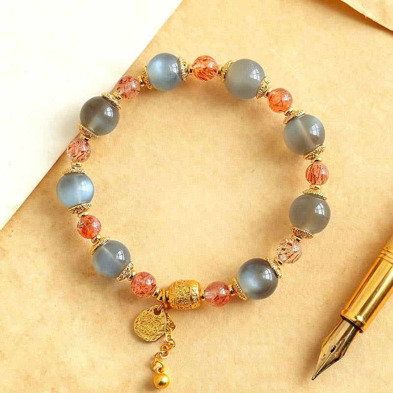 Pulsera de cuentas curativas positivas de piedra lunar de cuarzo fresa natural de Buddha Stones - image 15