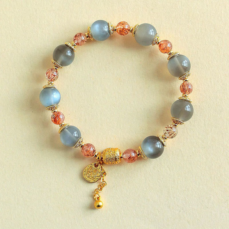 Pulsera de cuentas curativas positivas de piedra lunar de cuarzo fresa natural de Buddha Stones - image 14