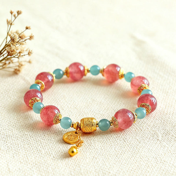 Pulsera de cuentas curativas positivas de piedra lunar de cuarzo fresa natural de Buddha Stones - image 3