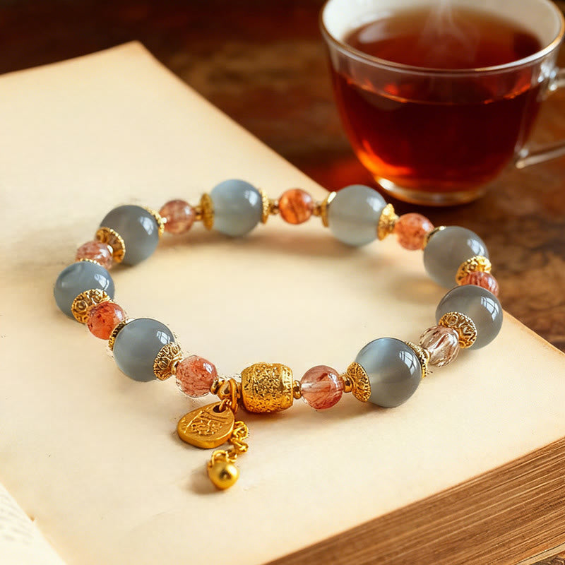 Pulsera de cuentas curativas positivas de piedra lunar de cuarzo fresa natural de Buddha Stones - image 17