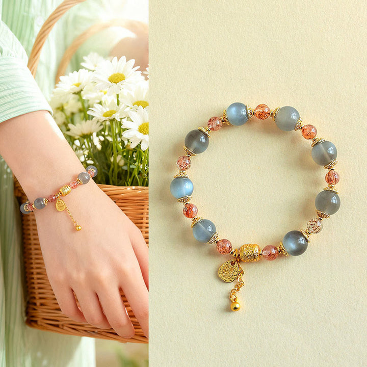 Pulsera de cuentas curativas positivas de piedra lunar de cuarzo fresa natural de Buddha Stones - Piedra lunar (circunferencia de la muñeca: 15-17 cm) - image 13