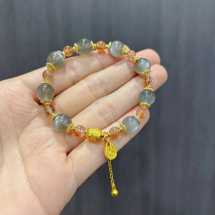 Pulsera de cuentas curativas positivas de piedra lunar de cuarzo fresa natural de Buddha Stones - image 18