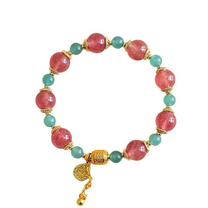 Pulsera de cuentas curativas positivas de piedra lunar de cuarzo fresa natural de Buddha Stones - image 9