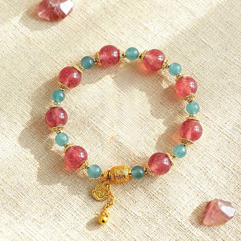 Pulsera de cuentas curativas positivas de piedra lunar de cuarzo fresa natural de Buddha Stones - image 1
