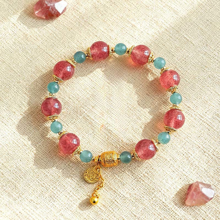 Pulsera de cuentas curativas positivas de piedra lunar de cuarzo fresa natural de Buddha Stones - image 1
