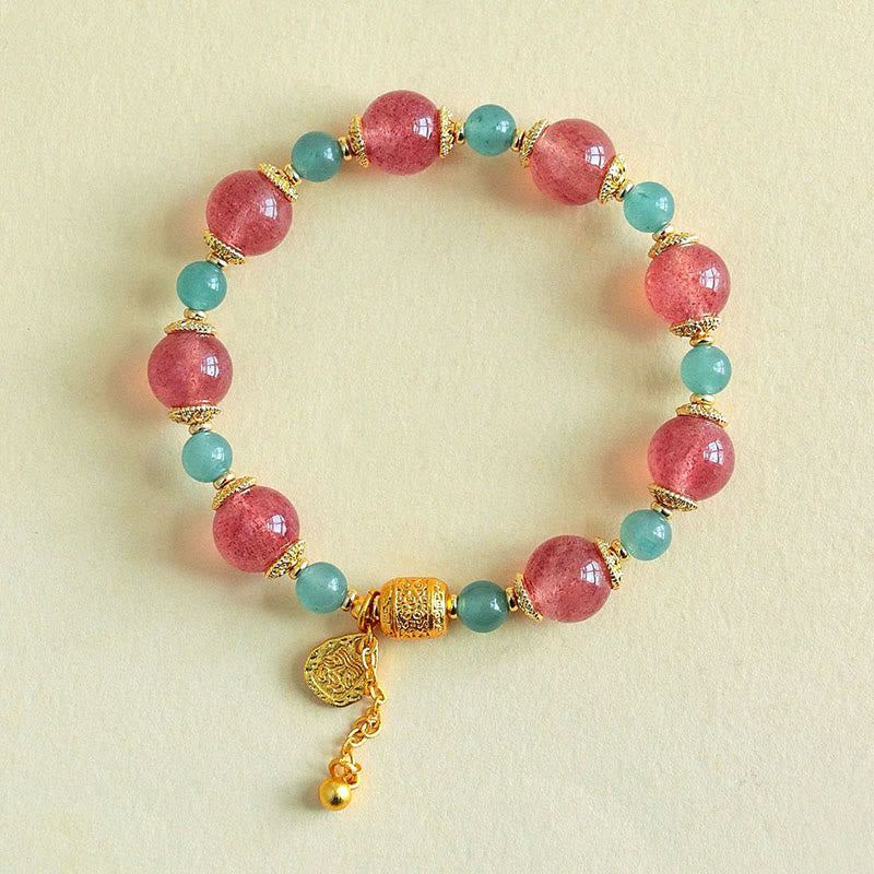 Pulsera de cuentas curativas positivas de piedra lunar de cuarzo fresa natural de Buddha Stones - image 0