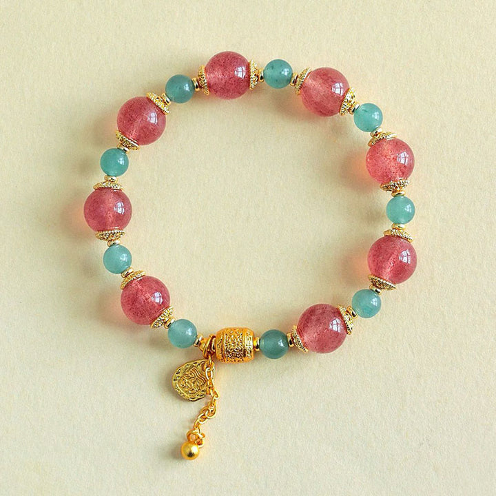 Pulsera de cuentas curativas positivas de piedra lunar de cuarzo fresa natural de Buddha Stones - image 0