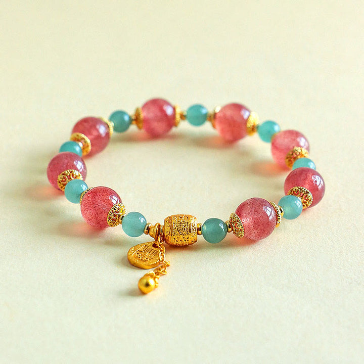 Pulsera de cuentas curativas positivas de piedra lunar de cuarzo fresa natural de Buddha Stones - image 2