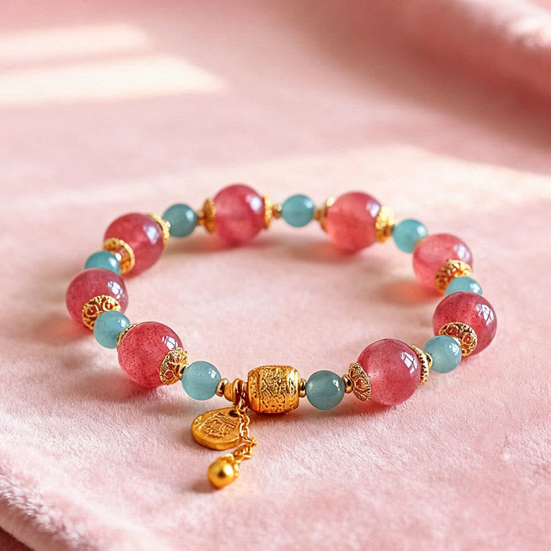 Pulsera de cuentas curativas positivas de piedra lunar de cuarzo fresa natural de Buddha Stones - image 4