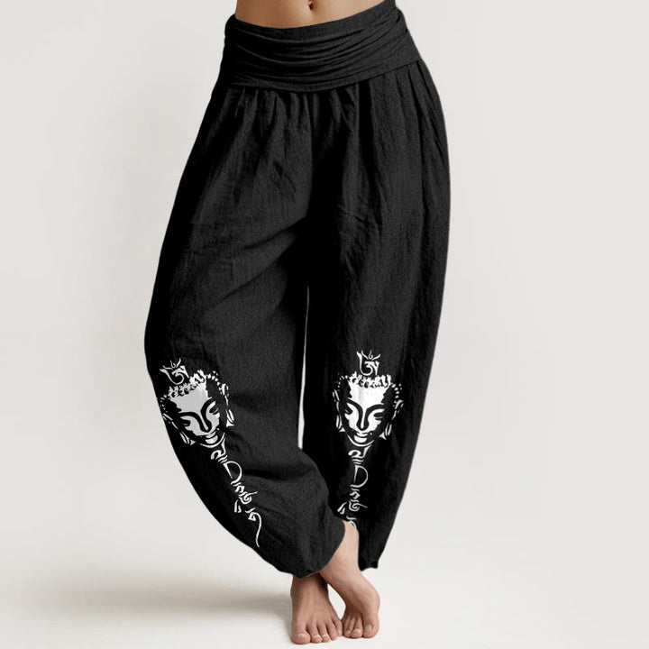Pantalones Buddha Stones y símbolo Om, cintura elástica, para mujer - Negro - US16，UK/AU20，EU48 (3XL) - image 5