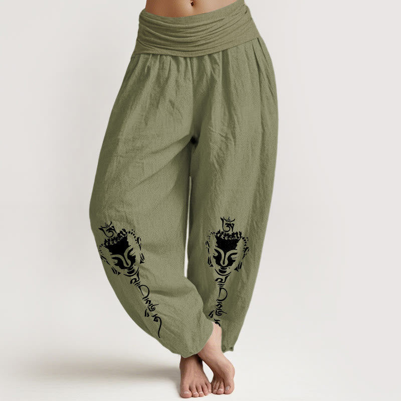 Pantalones Buddha Stones y símbolo Om, cintura elástica, para mujer - Verde oliva - US16，UK/AU20，EU48 (3XL) - image 14